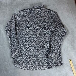 Eton Shirt Men L 16 Contemporary Fit Floral Print Long Sleeve Black White